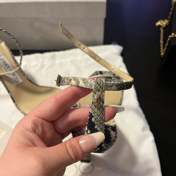 Jimmy Choo Black & Taupe Snake Marin 90 Heeled Sandals Size 37 - Picture 6 of 9